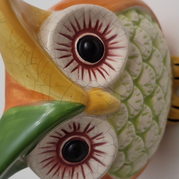 Young Inc. Ceramic Owl Decor/Figurine, Orange, Green, Gold MCM Style - Picture 3 of 4